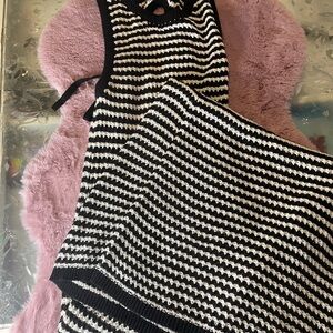 Black and White Striped Knit Top and Skirt Set